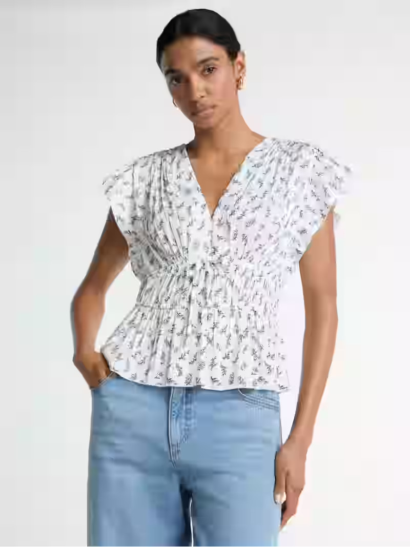 Scoop Women's V Neck Satin Top with Flutter Sleeves, Sizes XS-4X | Walmart (US)