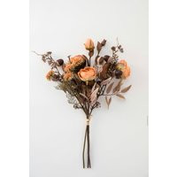 Orange Rose Bouquet, Artificial Fall Flowers, Acorns, Silk Flowers For Vase, Easy Vase | Etsy (US)