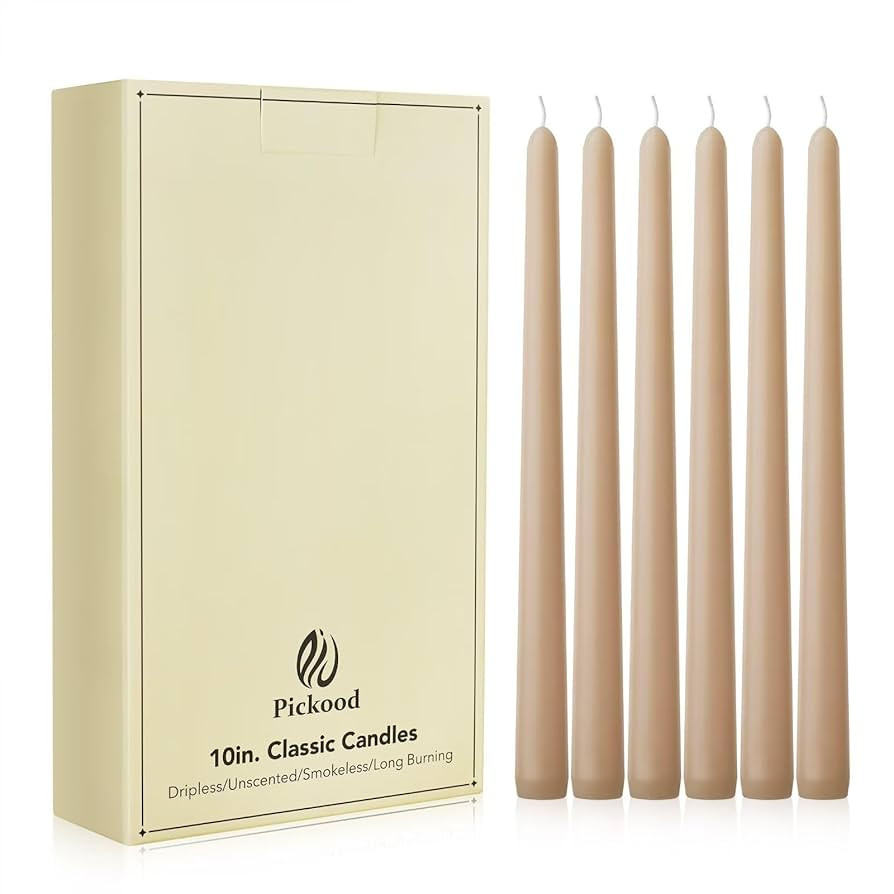 New Burning Formula Unscented Dripless 10-Inch Taper Candles Set of 12 - Beige, for Wedding, Dinn... | Amazon (US)