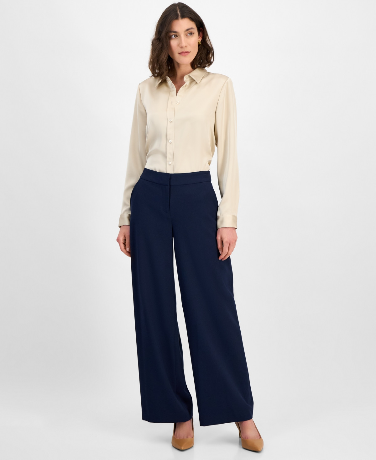 Tahari Asl Women's Mid-Rise Wide-Leg Pants - Deep Navy | Macy's