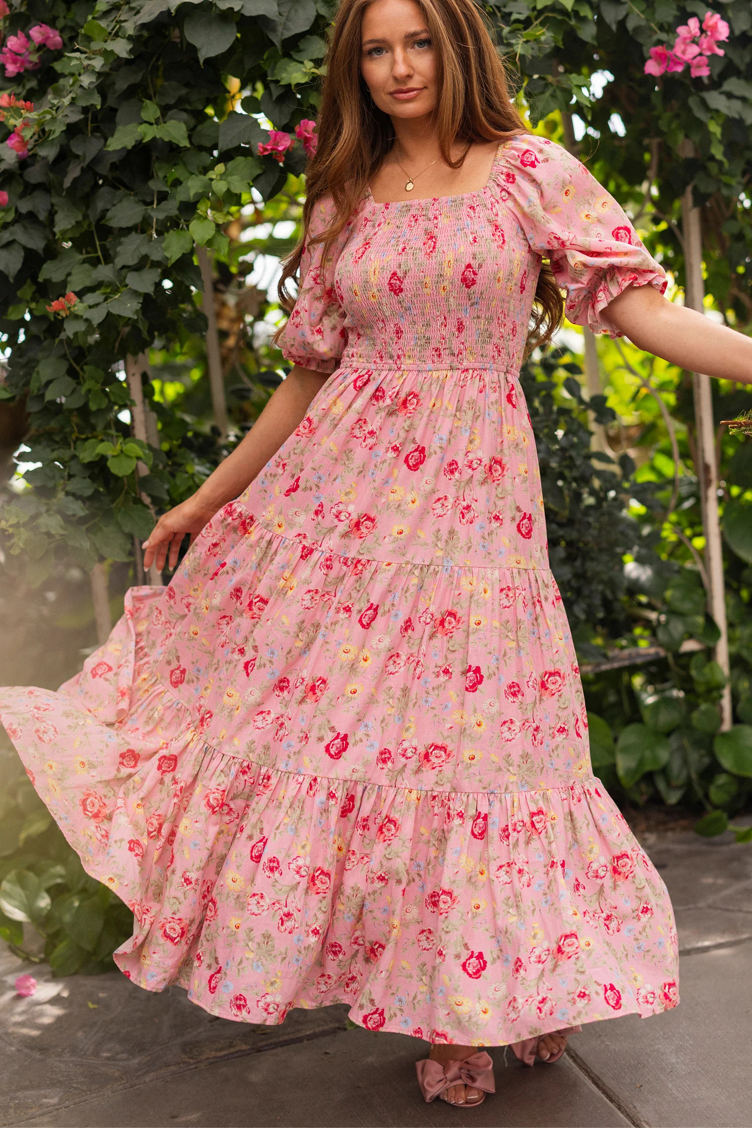 Madeline Maxi Dress in Pink Vintage Poppies | Ivy City Co