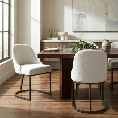 Boucle Fabric Full Back Side Chair in White | Wayfair North America