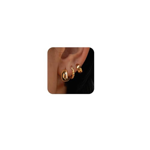 Ewrkbrㅤ Small Hoop Earrings for Women, Dainty Gold Earrings 14k Gold Plated Small Gold Huggie Hoop Earrings Hypoallergenic Chunky Gold Hoop Earrings Set Cute Gold Earrings Jewelry for Women Girls | Amazon (US)