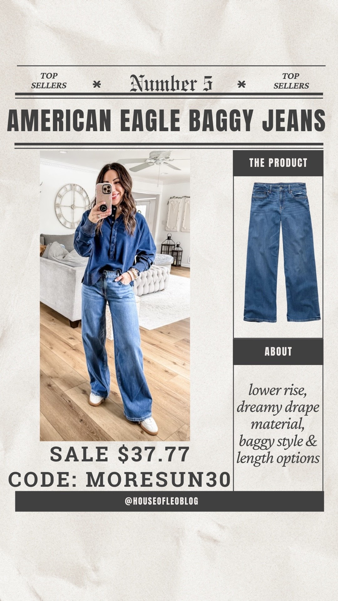 Code MORESUN30. Wearing 0 regular baggy jeans. Small Henley sweatshirt. American Eagle jeans. Low rise jeans 

#LTKSaleAlert #LTKPetite #LTKOver40