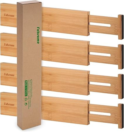 Bamboo Kitchen Drawer Dividers 4 Pack, 17-22 inches Long Adjustable Spring-loaded Organizer Durab... | Amazon (US)
