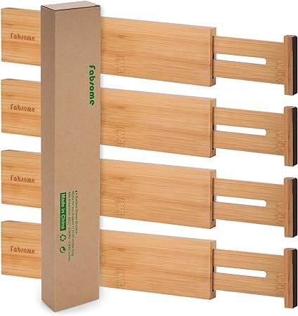 Bamboo Kitchen Drawer Dividers 4 Pack, 17-22 inches Long Adjustable Spring-loaded Organizer Durab... | Amazon (US)