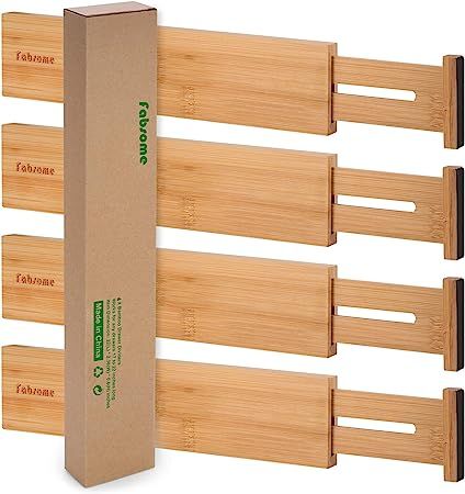Bamboo Kitchen Drawer Dividers 4 Pack, 17-22 inches Long Adjustable Spring-loaded Organizer Durab... | Amazon (US)
