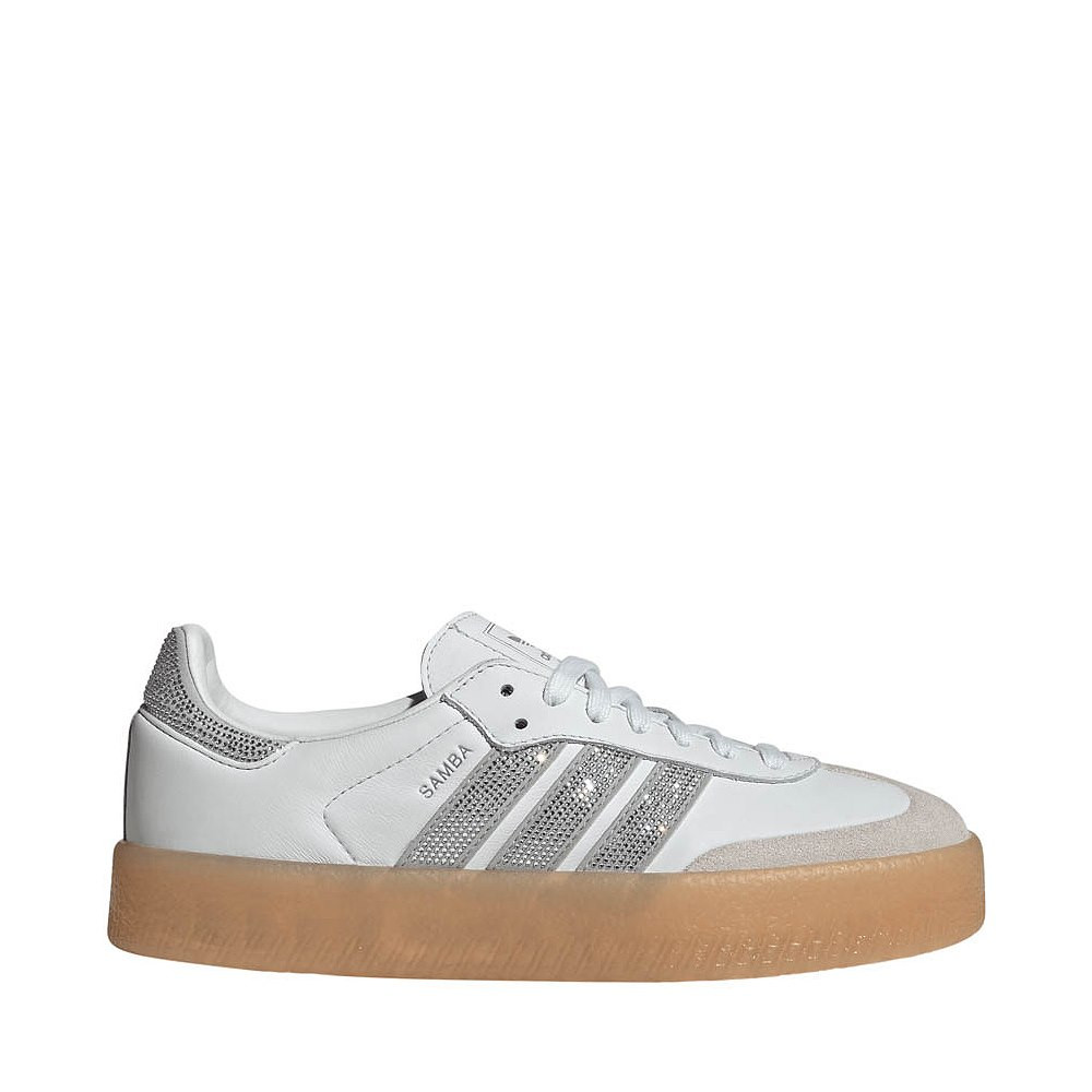 Womens adidas Sambae Beaded Athletic Shoe - Crystal White / Silver Metallic / Gum | Journeys