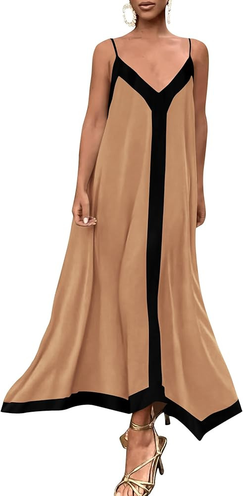 PRETTYGARDEN Women's 2025 Summer Maxi Dress Sleeveless V Neck Spaghetti Strap Flowy Elegant Holid... | Amazon (US)