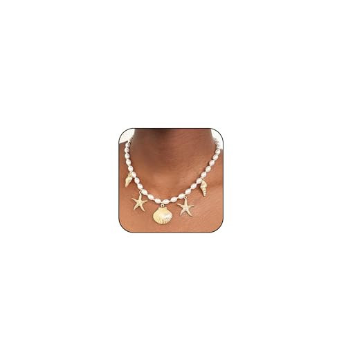 YANCHUN Shell Necklace Beach Accessories Sea Shell Necklace for Women Gold Shell Pendant Necklace Layered Charm Necklaces Summer Jewelry Surfer Beachy Summer Stuff | Amazon (US)