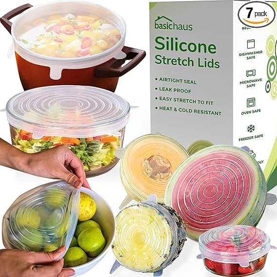 Reusable Silicone Stretch Lids for Food Storage in Fridge - Elastic Heat-Resistant Bowl Covers, C... | Amazon (US)