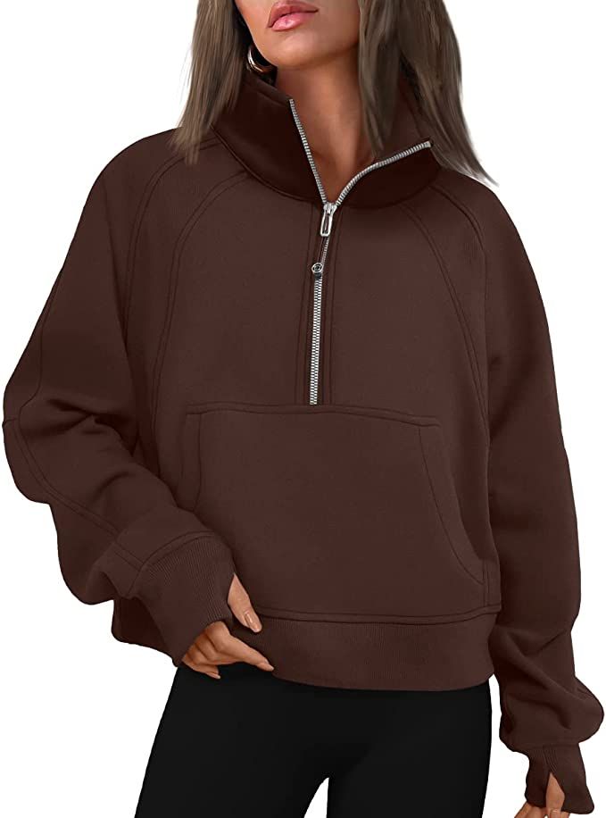 Trendy Queen Womens Half Zip Cropped Pullover Sweatshirts Fleece Quarter Zipper Hoodies Winter Cl... | Amazon (US)