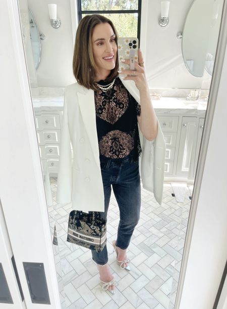 F A S H I O N \ taking out my new spring white blazer ($32!) for another spin on the town! Paired with an all black look and bow heels!

Outfit 
Date night 
Amazon fashion 

#LTKshoecrush #LTKunder50 #LTKSeasonal