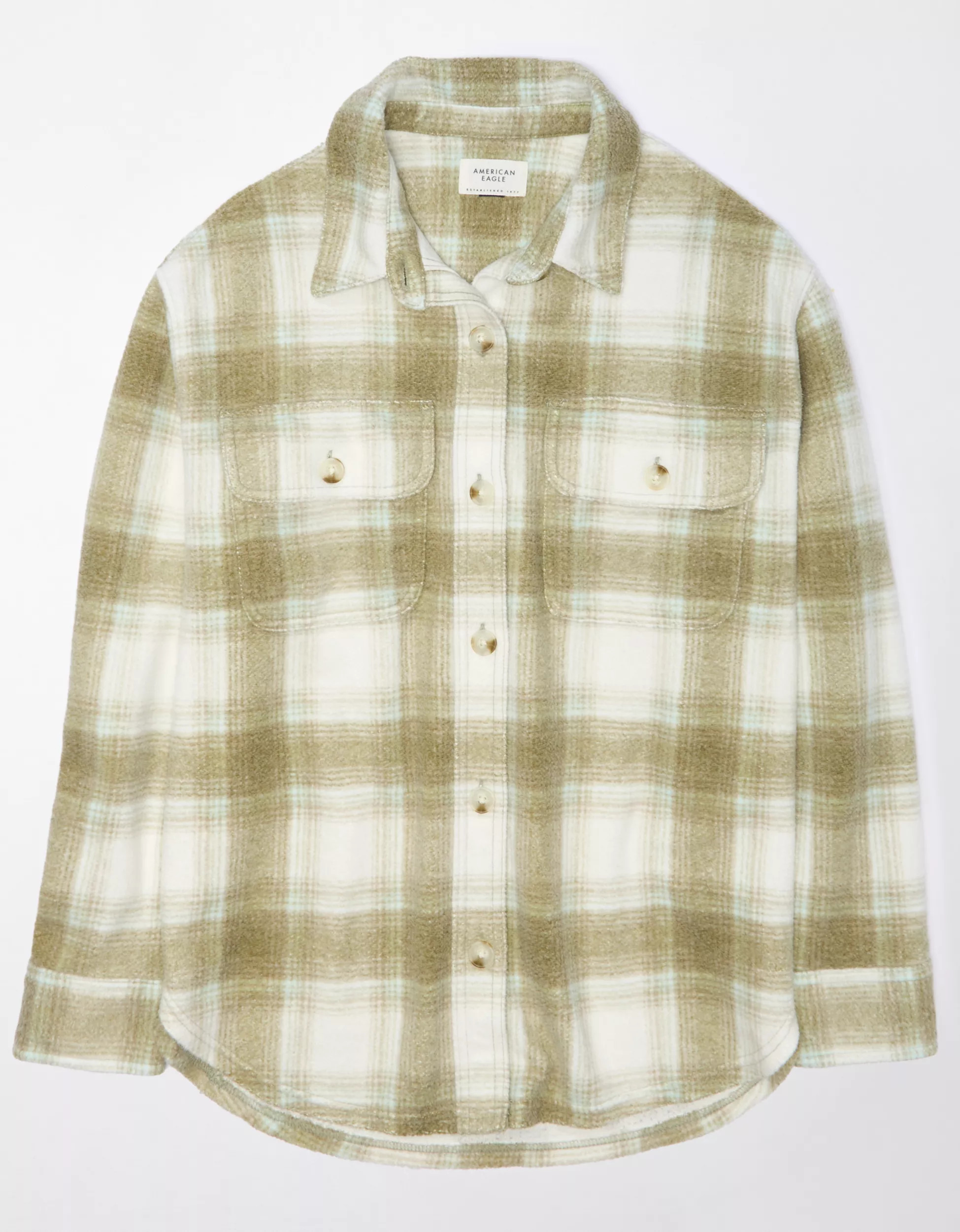 AE Oversized Plaid Fleece & Love Shacket | American Eagle Outfitters (US & CA)