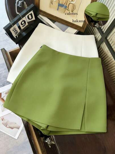 Franclia Fashionable Casual Commuter Versatile Textured Soft Fabric High Waist Slit Gray Women Sh... | SHEIN