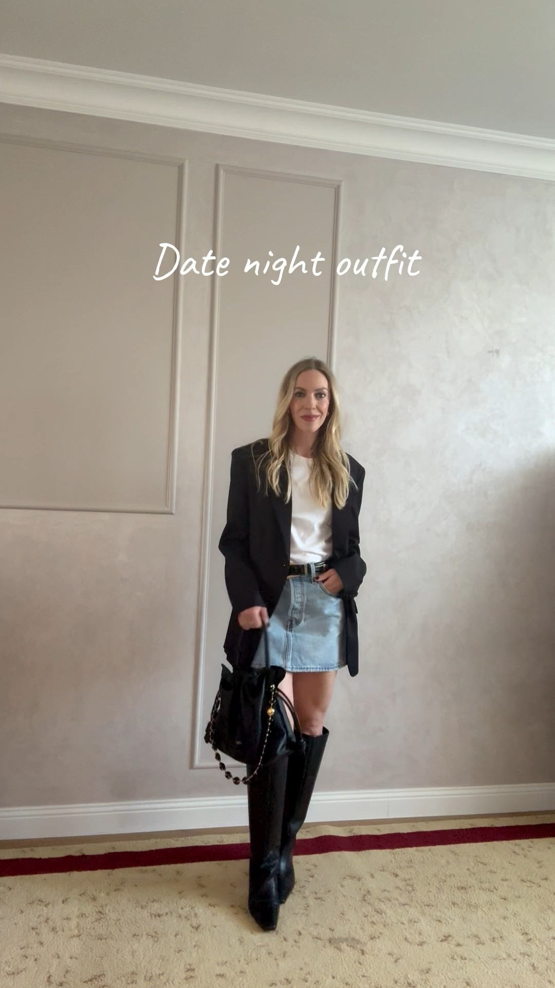 Date night outfit, mini skirt with tall boots, @levi denim mini skirt, oversized black blazer with white tee outfit

#LTKootd #LTKOver40 #LTKSeasonal