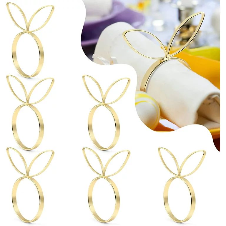 Naler Easter Napkin Rings Set of 6, Gold Bunny Napkin Holder Rings for Easter Dinning Table Decor | Walmart (US)