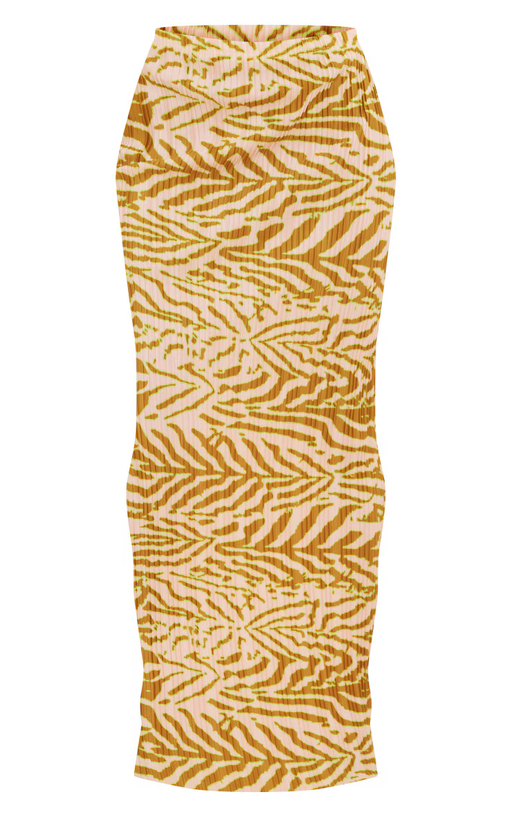 Green Zebra Print Plisse Maxi Skirt | PrettyLittleThing US