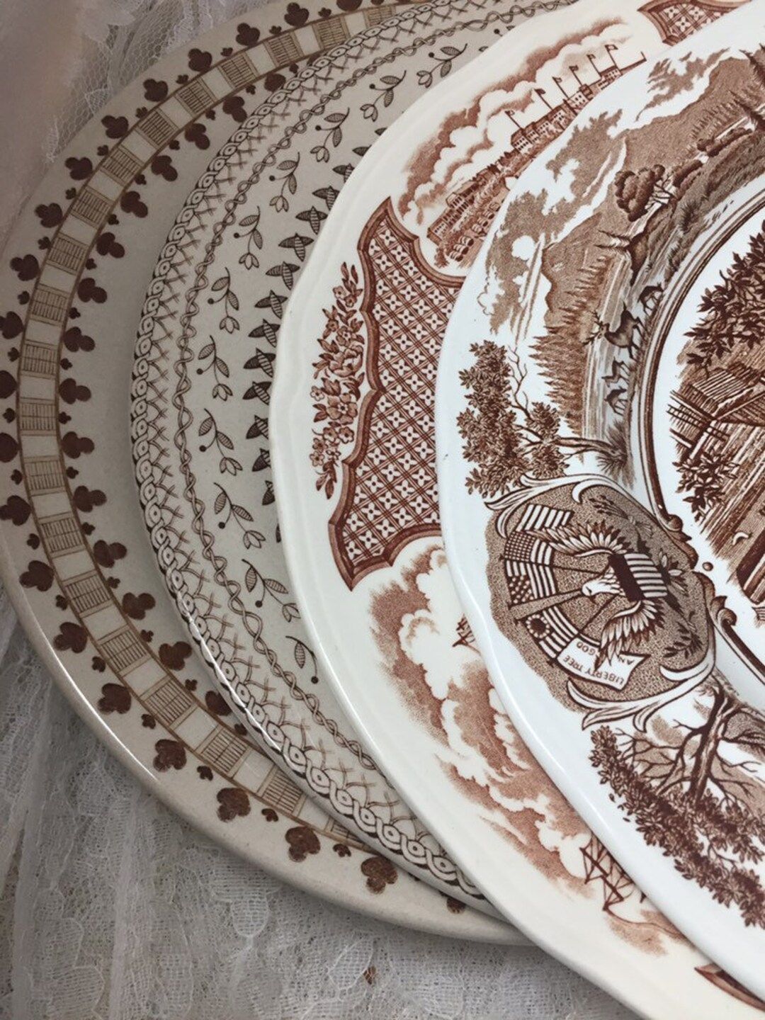 Mismatched Brown Transferware Dinner Plates Set of 4 Brown - Etsy | Etsy (US)