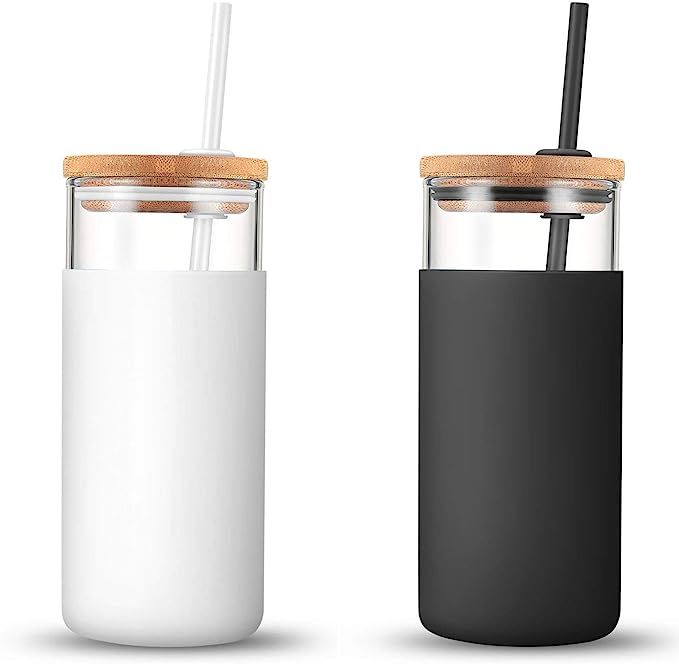 Tronco 20oz Glass Tumbler Glass Water Bottle Straw Silicone Protective Sleeve Bamboo Lid - BPA Fr... | Amazon (US)