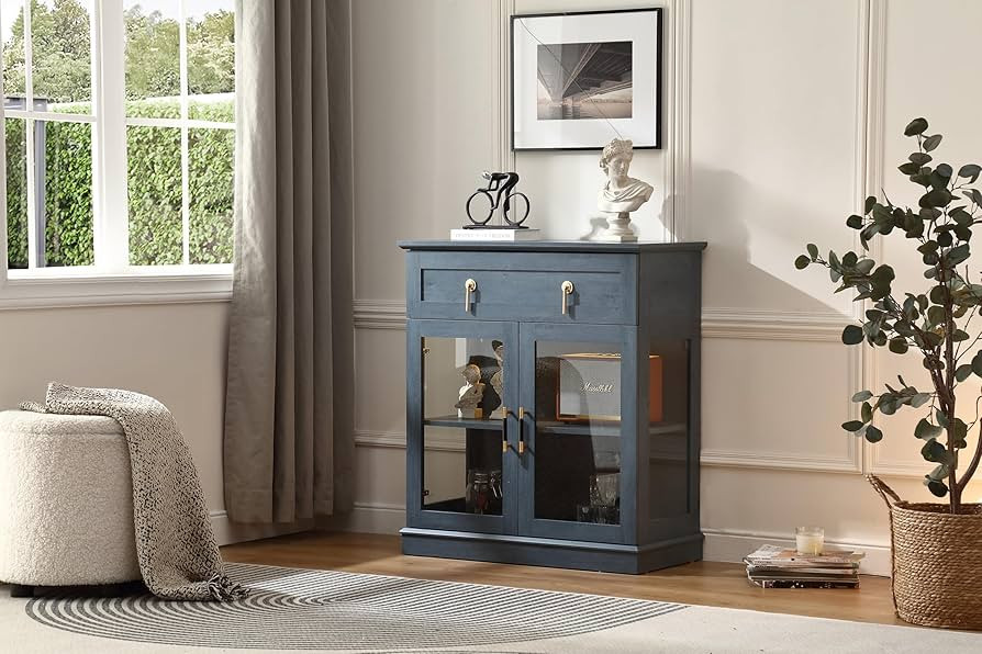 31.5'' Accent Small Buffet Cabinet with Storage, Buffet Sideboard with Two Glass Doors and a Draw... | Amazon (US)