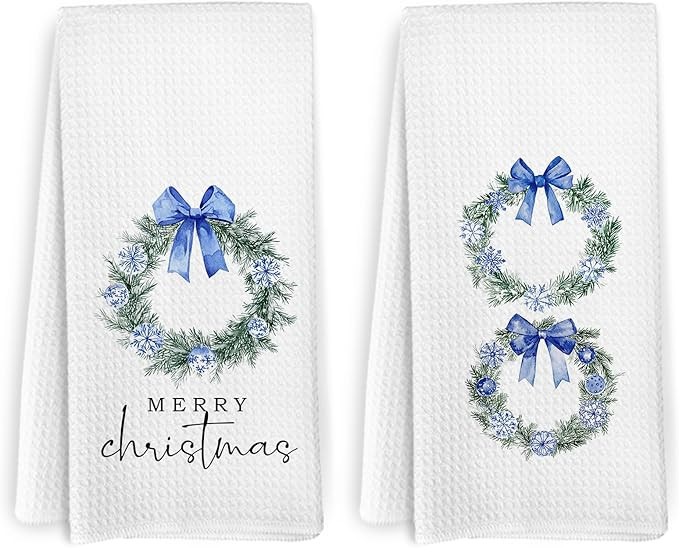 Chinoiserie Christmas Kitchen Towels Set of 2, Grandmillennial Christmas Decor, Blue Christmas Wr... | Amazon (US)
