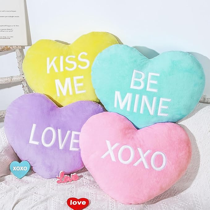 4Pcs Heart Pillow,Love Pillow Gift,Conversation Hearts Fluffy XOXO Pink Blue Yellow Purple Cushio... | Amazon (US)