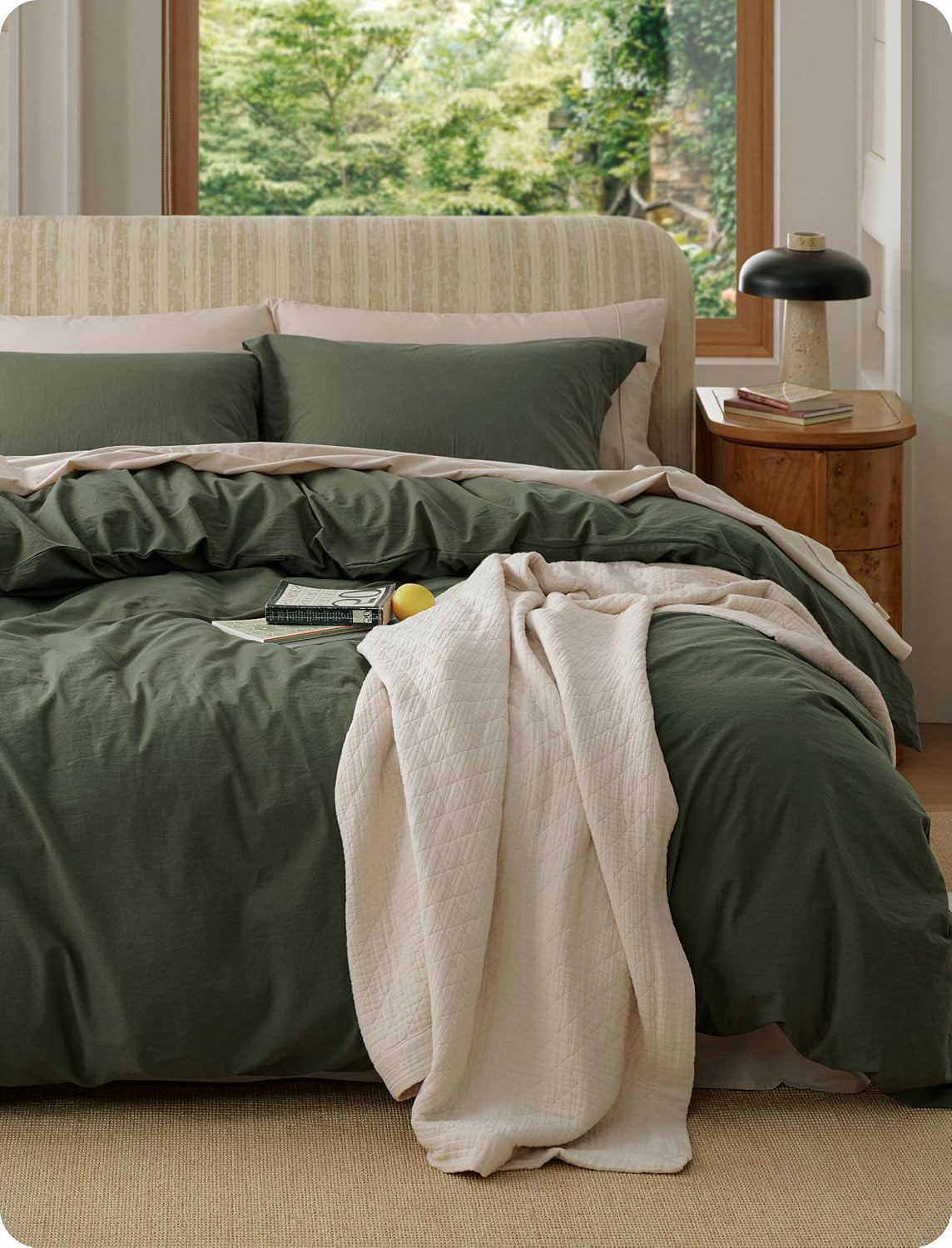Bedsure PureWoven 100% Washed Cotton Duvet Cover Set, Queen Size, 3-PC | Amazon (US)