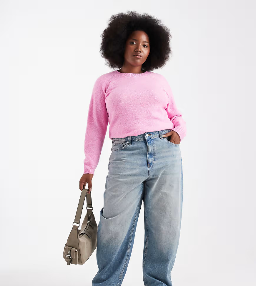 ASOS DESIGN Curve slim barrel jeans in vintage wash-Blue | ASOS (Global)