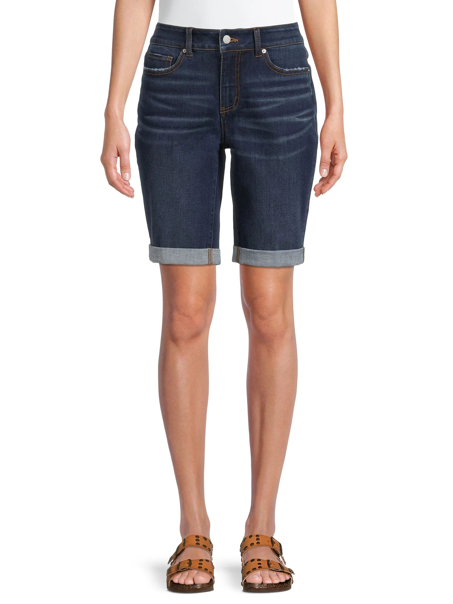 Time and Tru Women's Rolled Cuff Denim Bermuda Shorts - Walmart.com | Walmart (US)