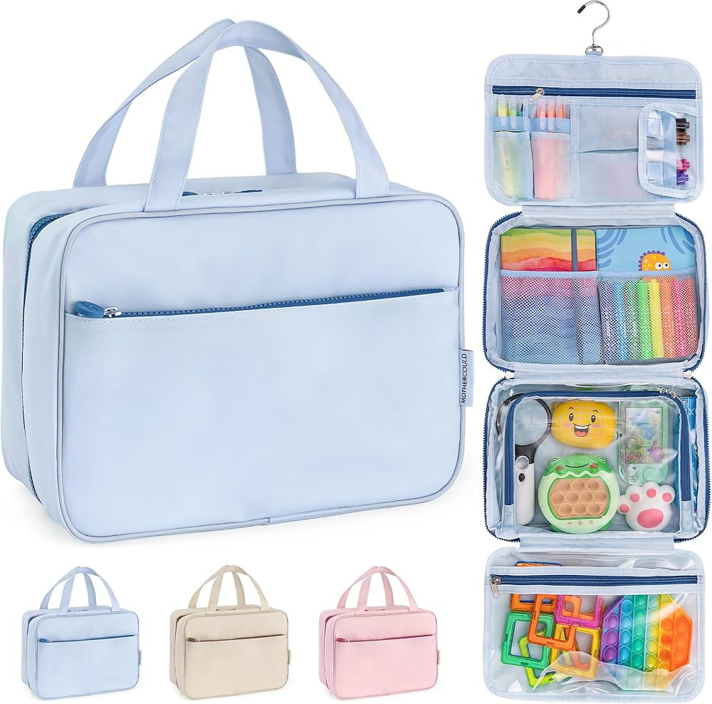 Kids Travel Organizer – Multi-Compartment, Water-Resistant Hanging Bag for Toys, Snacks, & Acti... | Amazon (US)