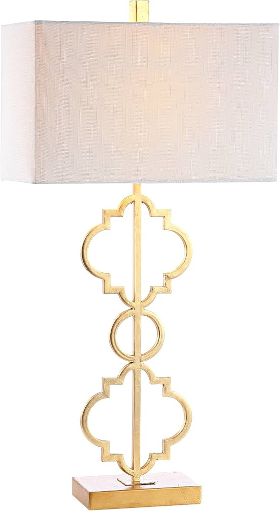 JONATHAN Y 32" Gold Iron Ogee Trellis Modern LED USB Table Lamp, Glam Geometric Metal Base with W... | Amazon (US)