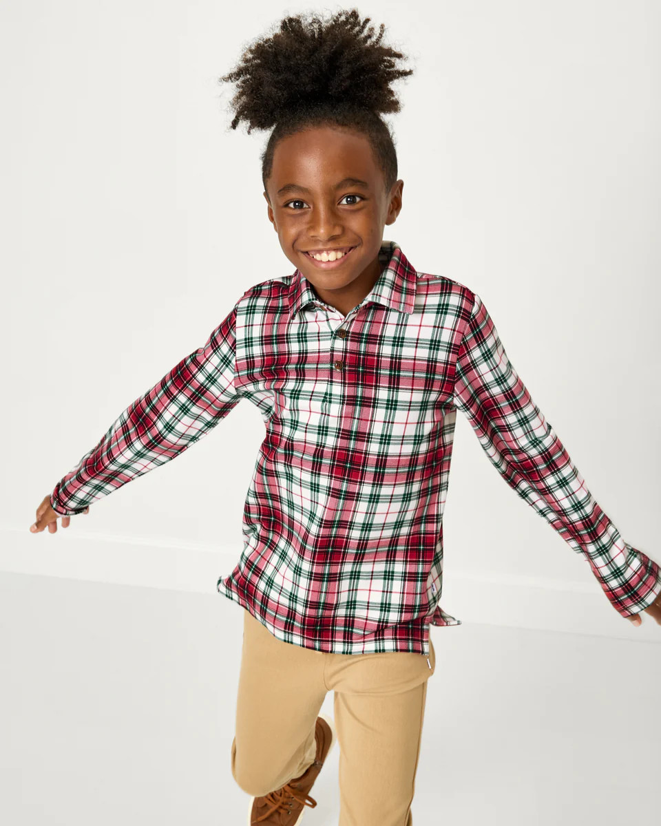 Holly Plaid Polo Shirt | Little Sleepies