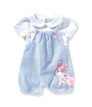 Rare Editions Baby Girls 3-24 Months Sleeveless Easter Bunny Appliqued Checked Seersucker Romper ... | Dillard's