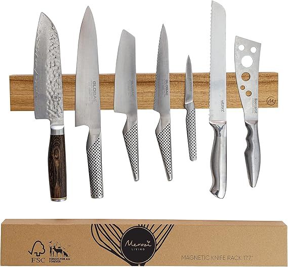 Premium 17.7 Inch Acacia Wood Magnetic Knife Holder For Wall - Knife Magnetic Strip - Stylish Mag... | Amazon (US)