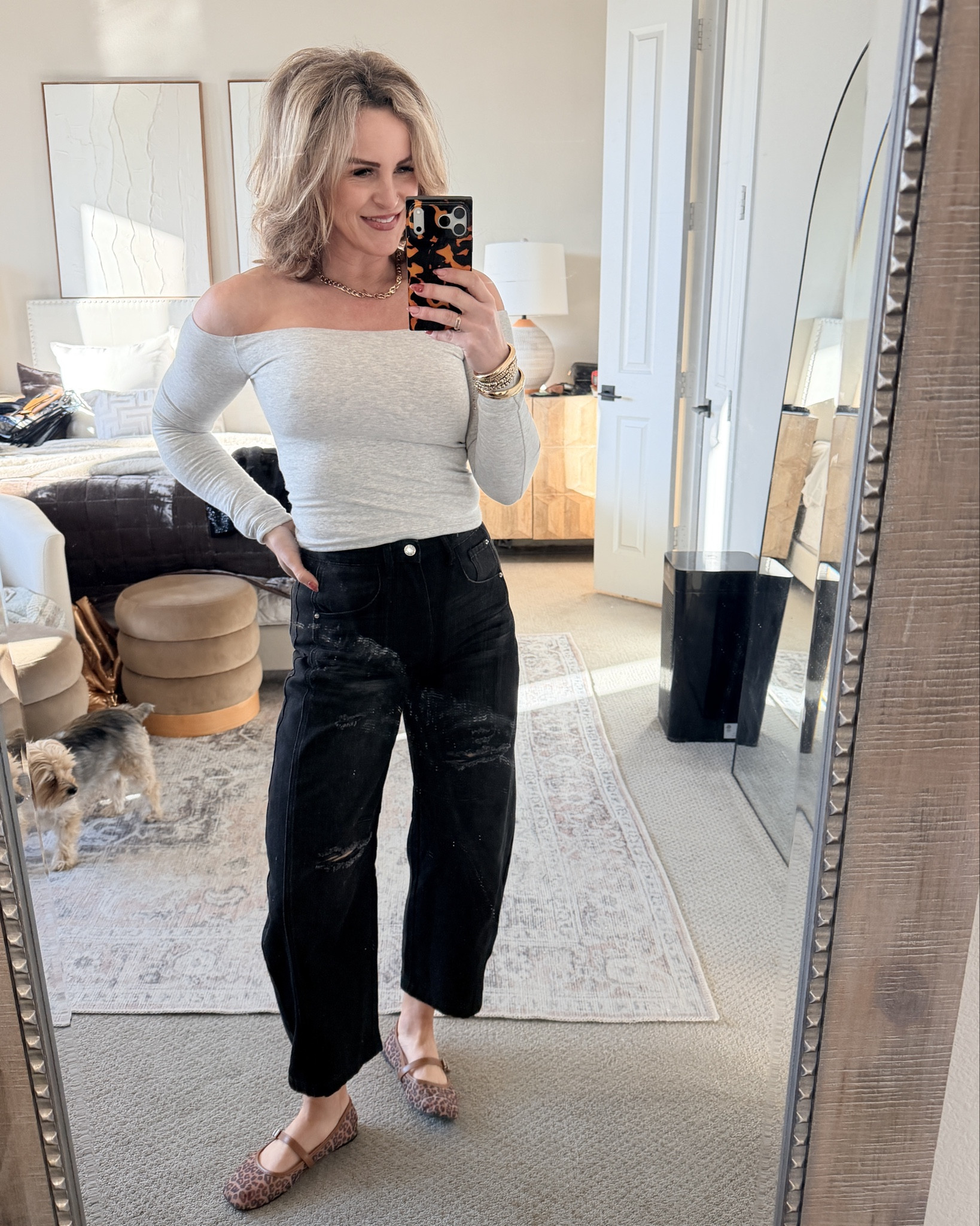 Love this off the shoulder top with built in bra, tried it with 2 different denim options and love this makeup combo right now! 

#LTKootd #LTKOver40