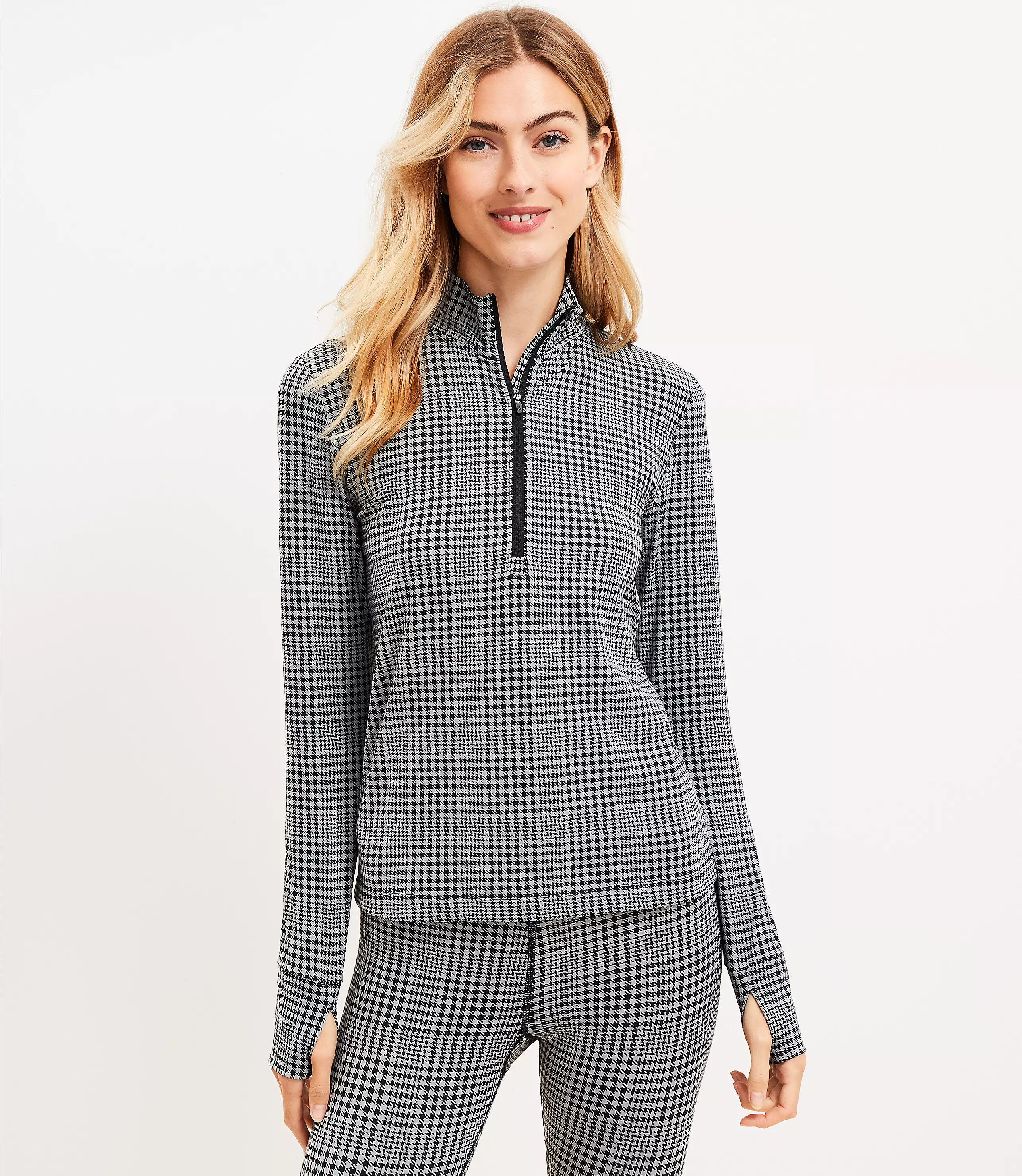 Lou & Grey Houndstooth Softsculpt Zip Top | LOFT