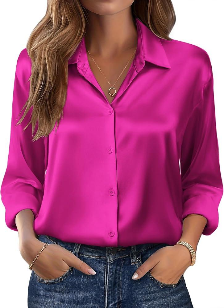 Zeagoo Womens Tops Long Sleeve Satin Silk Button Down Shirts Casual Business Dressy Blouses Fall ... | Amazon (US)