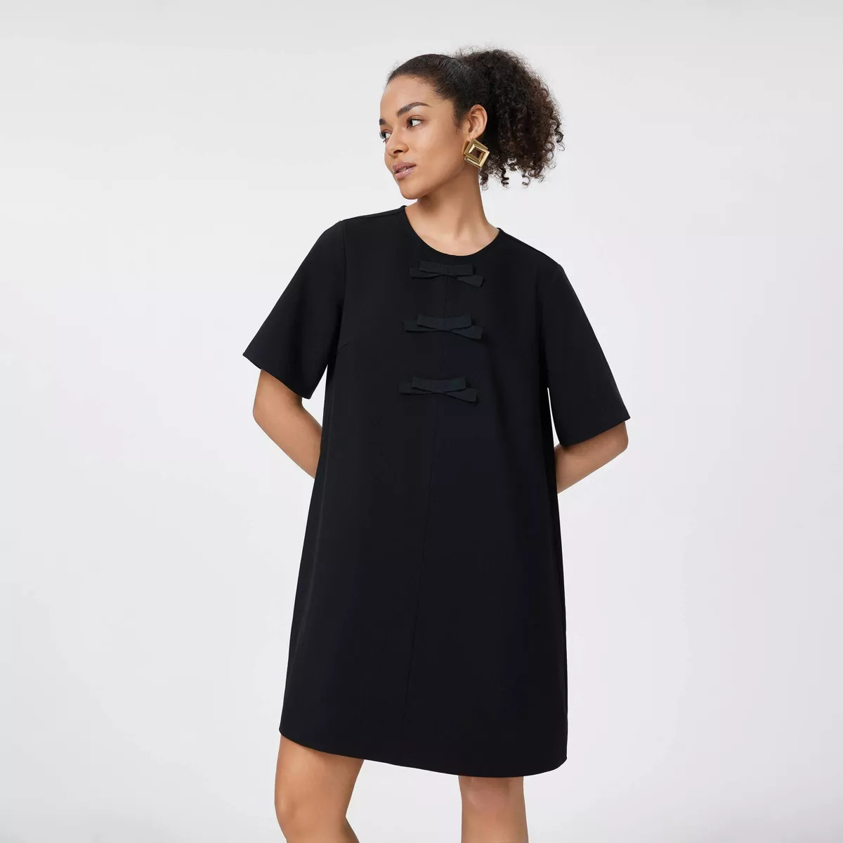 Women's Short Sleeve Bows Shirtdress - A New Day™ Black | Target