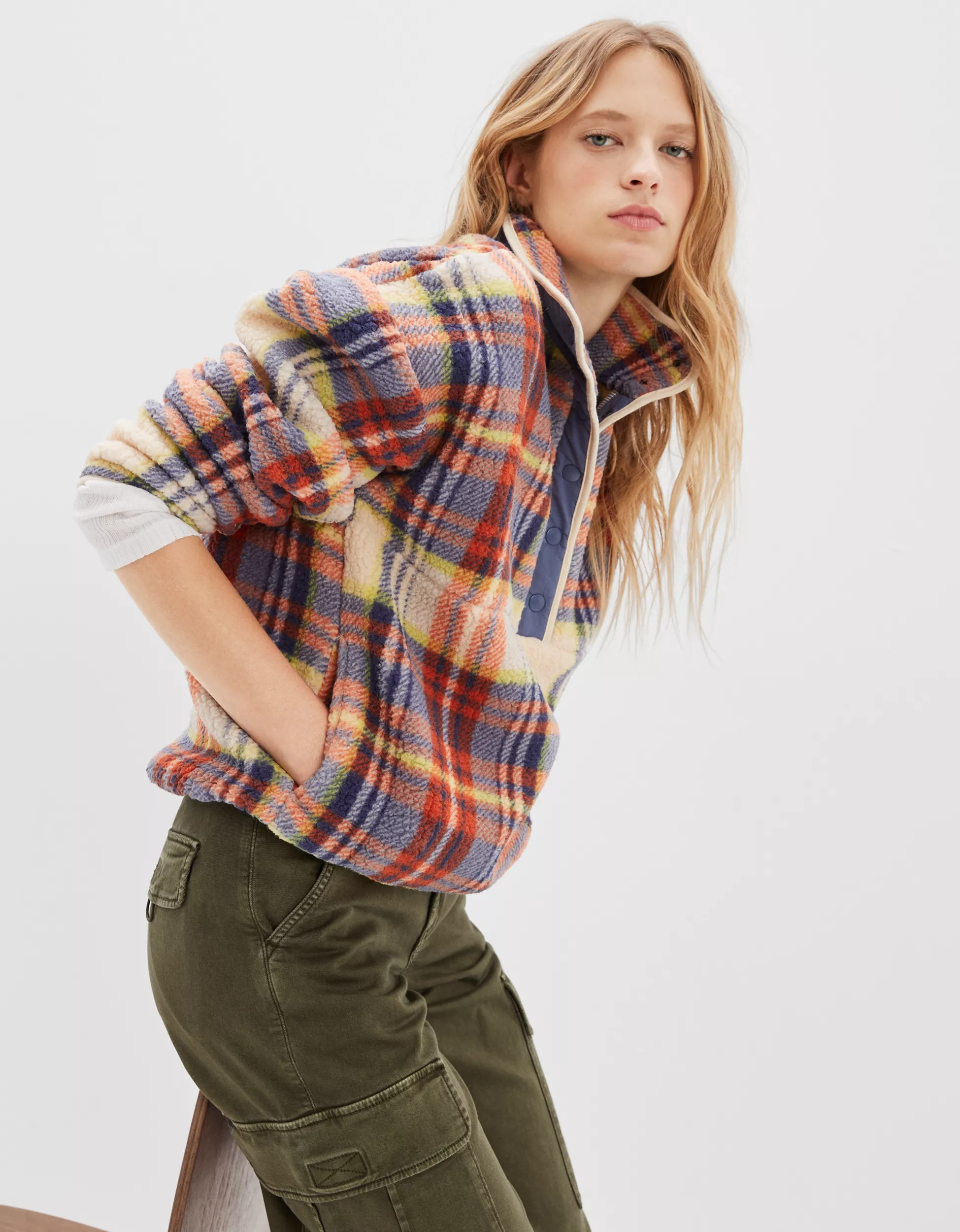 AE Printed Sherpa Anorak Sweatshirt | American Eagle Outfitters (US & CA)