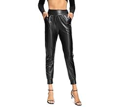 Foucome Womens Faux Leather Pants Elastic Waisted Casual Trousers | Amazon (US)