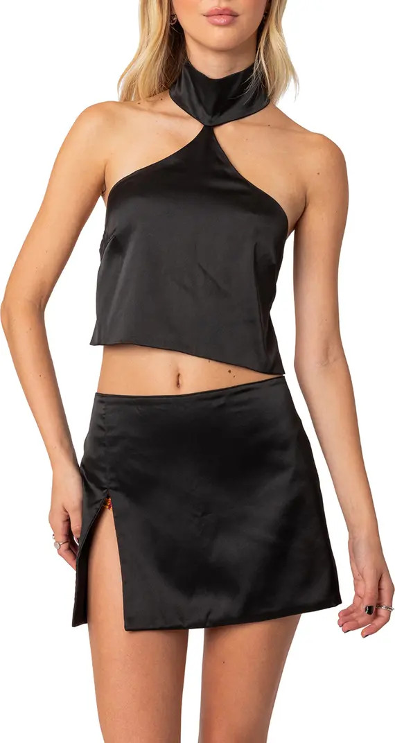 Daina Satin Halter Crop Top | Nordstrom