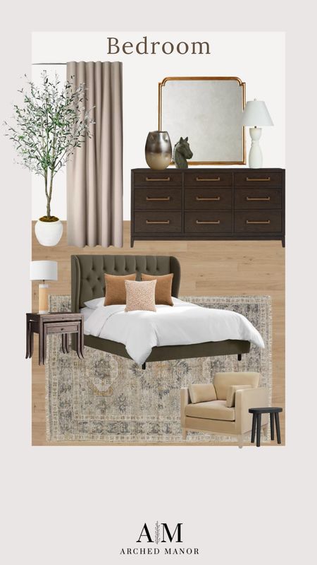 Neutral bedroom, affordable dresser, velvet bed, olive tree, linen curtains, bench, nightstand 

#LTKstyletip #LTKhome #LTKsalealert