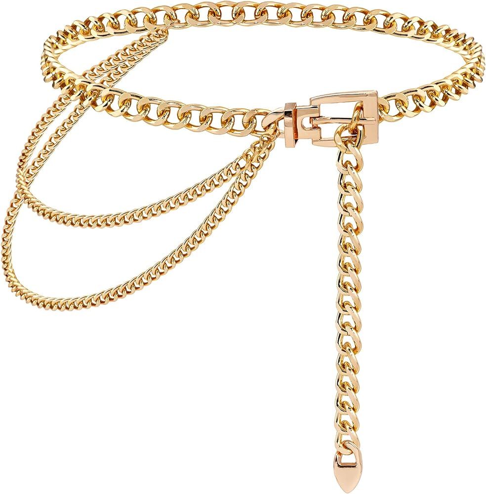 BAOKELAN Women Multilayer Chain Belt Gold Metal Waist Belts for Dress Jeans | Amazon (US)
