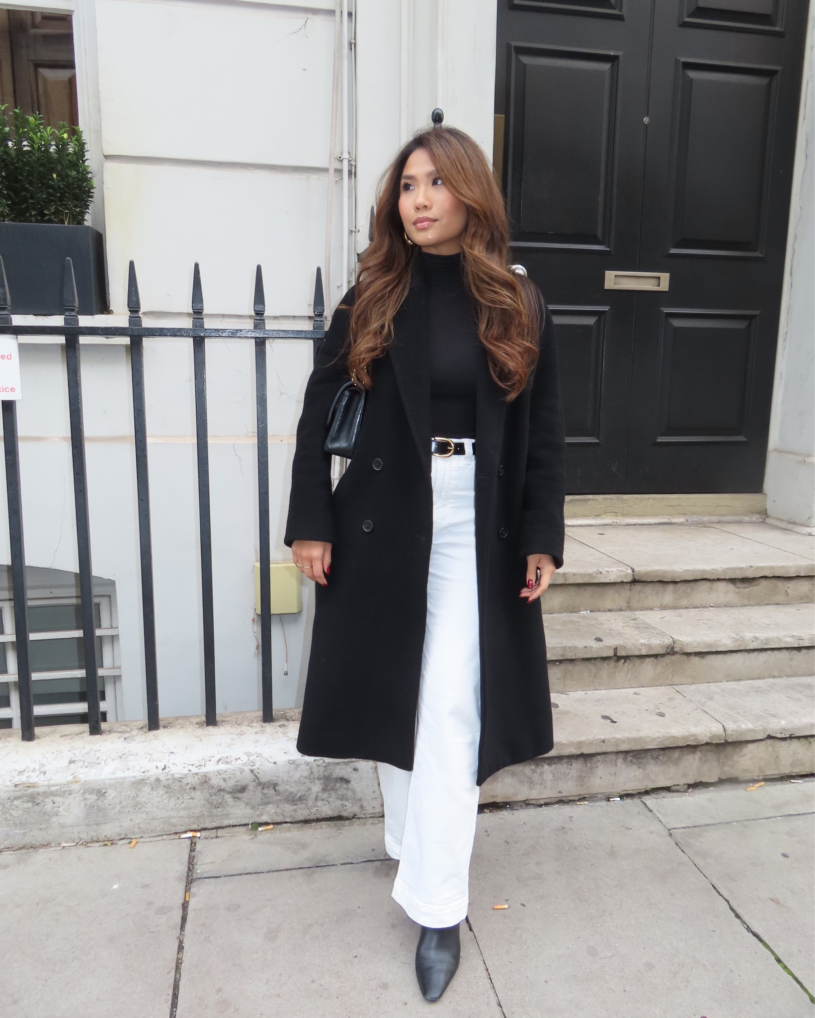 Classic black and white fall look 

Sizing:
Coat - sized down to 2XS regular length
Turtleneck - tts, xs
Belt - tts, xs
Jeans - tts, crop style in tile white in 25 tall for more length
Booties - sized up 1/2 size

#LTKFindsUnder100 #LTKPetite