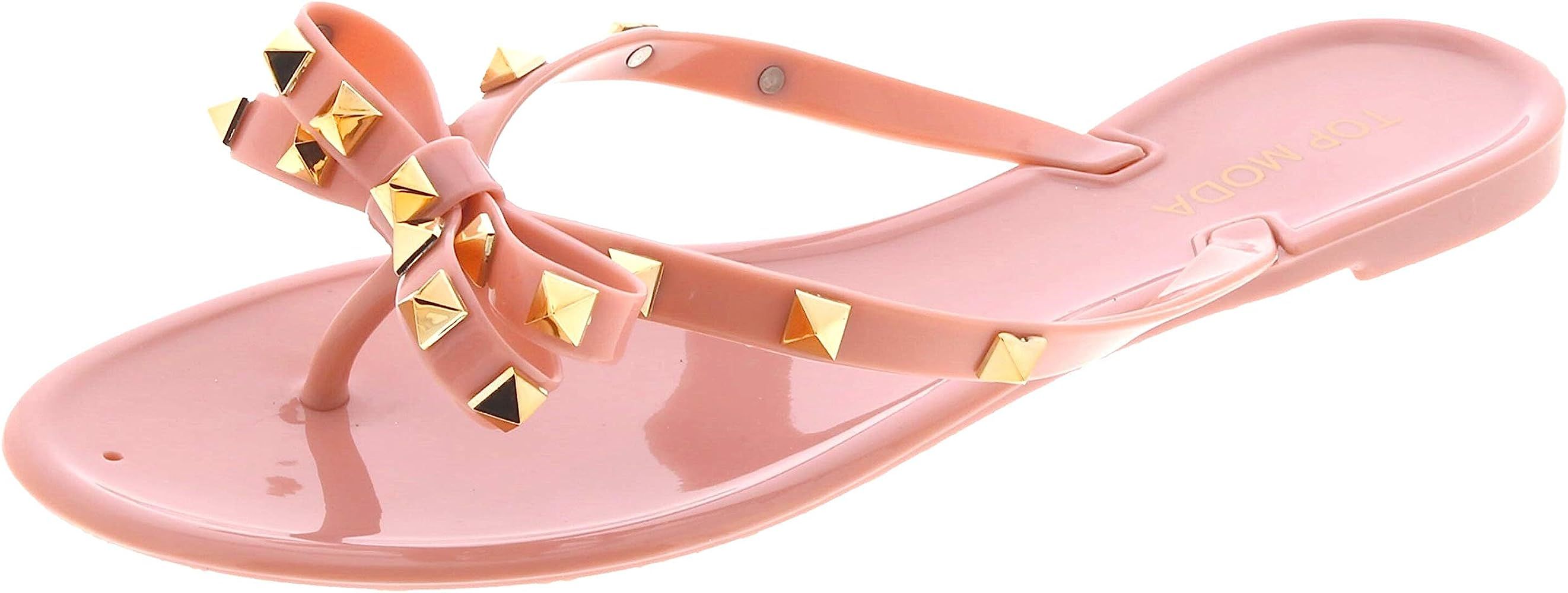Womens Studded Jelly Flip Flops Sandals with Bow | Amazon (US)