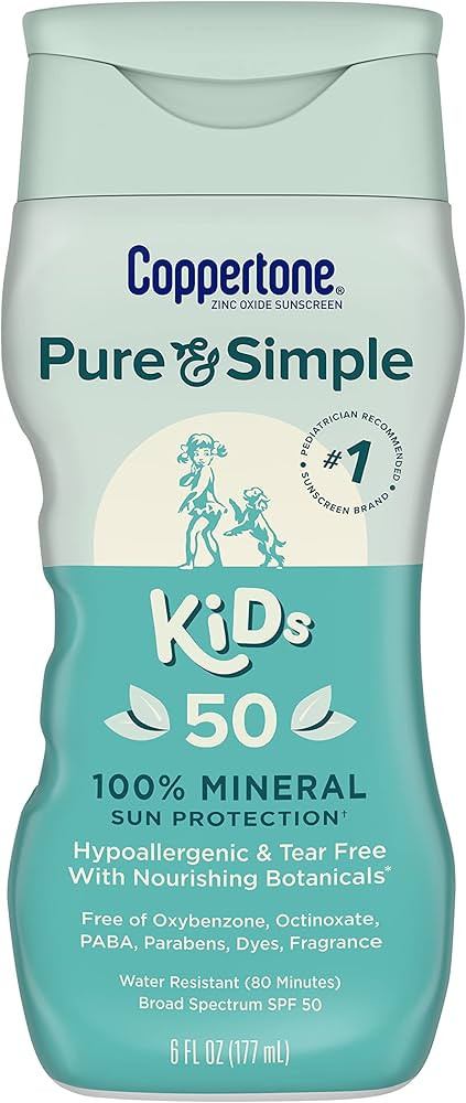 Coppertone Pure and Simple Kids Sunscreen Lotion SPF 50, Zinc Oxide Mineral Sunscreen for Kids, T... | Amazon (US)