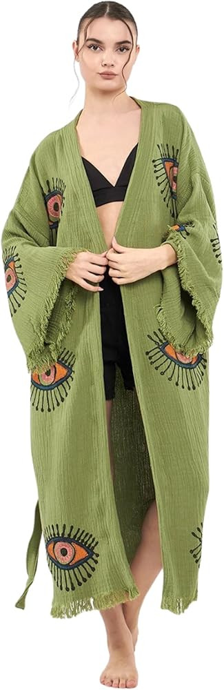 Evil Eye Kimono Robe - Beach Kimono Coverups for Woman | Amazon (US)