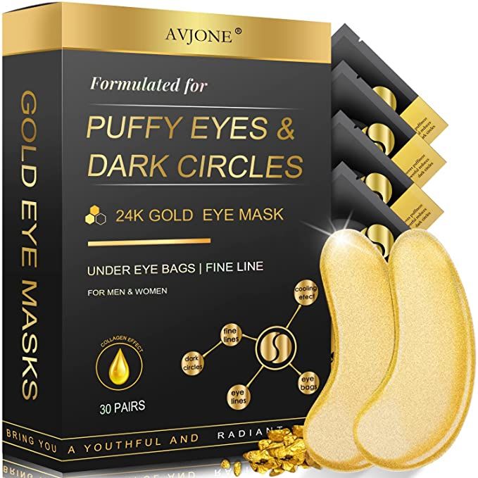 AVJONE 24K Gold Eye Mask- 30 Pairs - Puffy Eyes and Dark Circles Treatments – Relieve Pressure ... | Amazon (US)