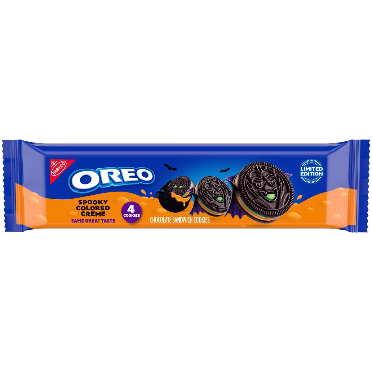 Oreo Halloween Green and Orange Creme Chocolate Sandwich Cookies King Size - 2.04oz | Target
